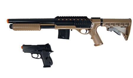 War Inc, Tactical Spring M500 Shotgun & Compact Spring Pistol Airsoft Gun Kit