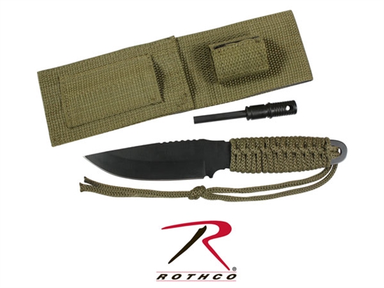 3674 Rothco Paracord Wrap Knife With Fire Starter And Sheath OD Green