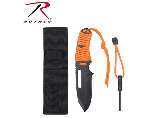 36741 Rothco Large Paracord Wrap Knife With Fire Starter And Sheath Orange
