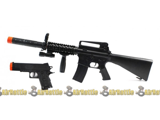 94465 Black Guard Tactical M16-A16 Spring Airsoft Gun w/ Free Pistol
