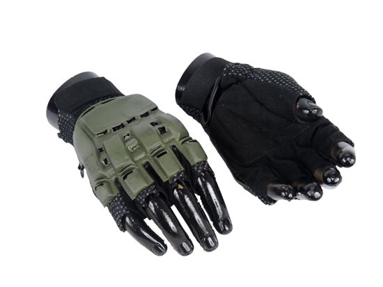 AC-223 Lancer Tactical Armored Half Finger Airsoft Gloves w/ Plated Protection OD Green X-Large