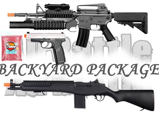 AirRattle Backyard Package - DBoys M4 w/ M203 AEG, Kahr TP-45 Spring Pistol & DE M14 Socom Rifle