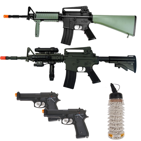 AirRattle Buddy Package - DBoys AEG M4 RIS, DBoys AEG M16A2 RIS, ( 2 ) HFC M9 Spring Pistols
