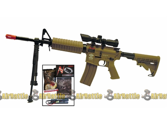 G&G M16 Carbine Airsoft AEG Gun Desert Tan M4A1 Combat Machine Guns (FREE 9.6V Battery & Charger)