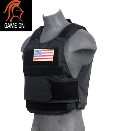 Lancer Tactical Body Armor Airsoft Velcro Vest w/ Plates ( Black )