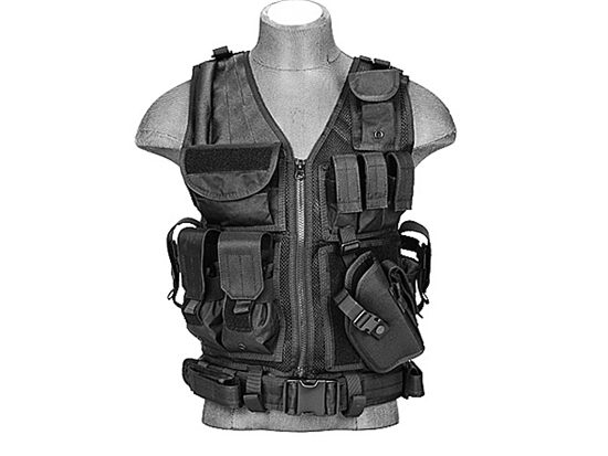 CA-310B Lancer Tactical Adjustable Size Cross Draw Zipper Vest w/ Pistol Holster