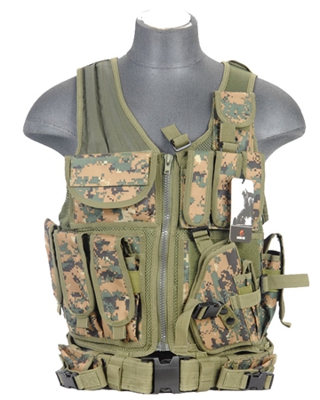 Lancer Tactical Adjustable Size Cross Draw Zipper Vest w/ Pistol Holster ( Marpat )