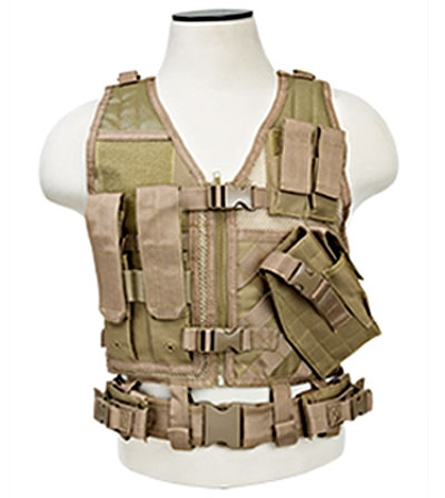 NcStar Children's Tactical Cross Draw Zip-Up Vest and Belt w/ Pistol Holster, & Pouches ( Tan )