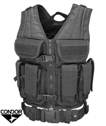 Condor Elite Tactical MOLLE Vest w/ Velcro Pouches and Belt Sizes: M/L/XL ( BLACK )