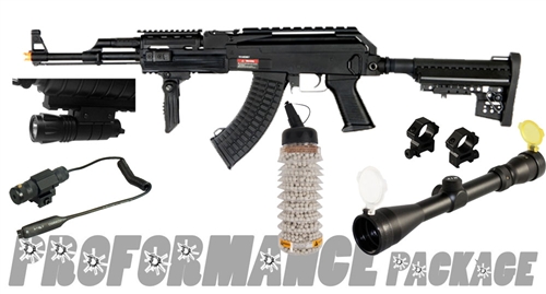 AirRattle Performance Package - JG Tactical AK47 RIS w/ Scope, Laser and Flashlight