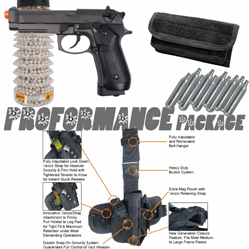 AirRattle Performance Package - HFC Full Auto Metal CO2 M9 w/ Holster & CO2 Pouch
