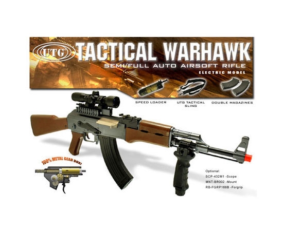 SOFT-MAK47LE-AUTG AK47 Tactical WarHawk Electric Airsoft Metal AEG Gun w/ Wood Furniture