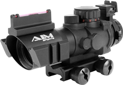 AIM Sports 4x32 Tri-Illuminated Red/Green/Blue Dot Tactical Scope w/ Fiber Optic Sight & 2 Weaver Rails