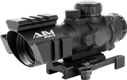 AIM Sports 4x32 Tri-Illuminated Red/Green/Blue Dot Tactical Scope w/ Tri-Weaver Rails & QD Mount