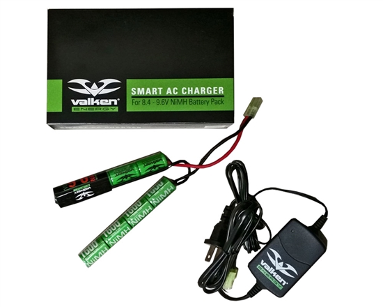 Valken 9.6v 1600mAh NiMH Airsoft Rechargeable AEG Battery Small Type Nunchuck & 8.4v-9.6v Smart Charger Kit