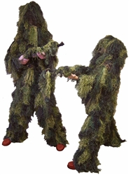 Mens 4 PC XL/XXL Ghillie Suit Woodland Camo Use for Airsoft Snipers - Gun Cover Included