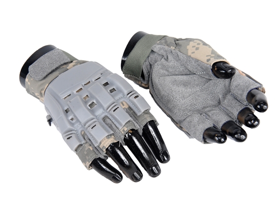 AC-225-XL Lancer Tactical Armored Half Finger Airsoft Gloves w/ Plated Protection ACU Camo X-Large