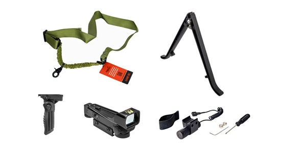 ACCESSORY-PKG, Airrattle Custom Accessory Package, Sling, Laser, Red Dot Scope, Bipod, Foregrip,
