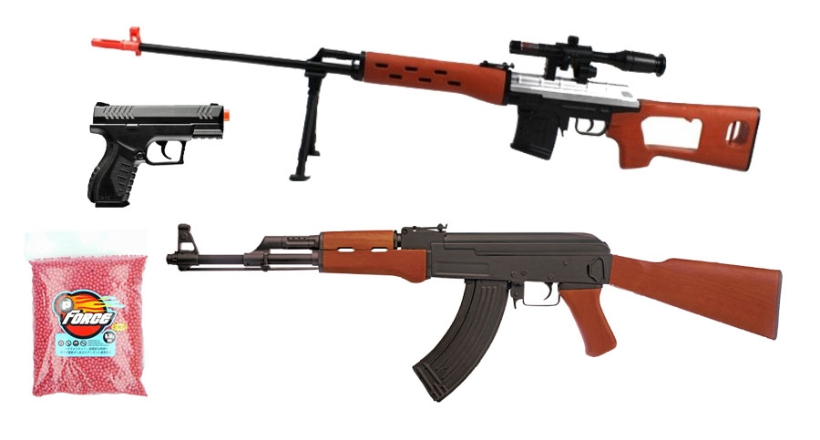 3 Airsoft Guns Custom Packaged For You A Kalashnikov Ak 47 Aeg Semi Auto Co2 Pistol Svd Sniper Rifle