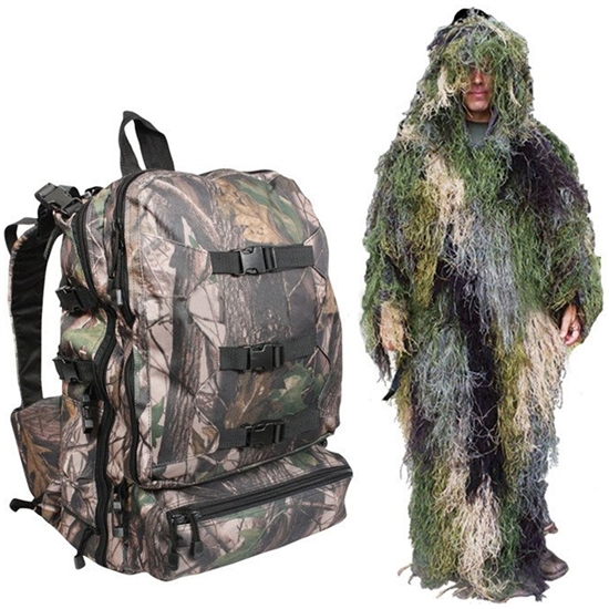 Bushrag Tactical Airsoft Ghillie Pack & 4-in-1 Suit - Woodland