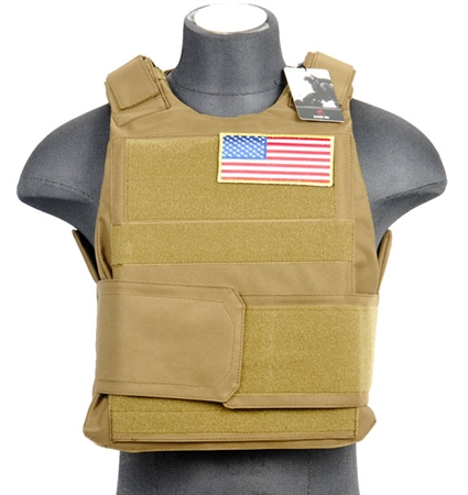 Lancer Tactical Body Armor Airsoft Velcro Vest w/ Plates ( Tan )