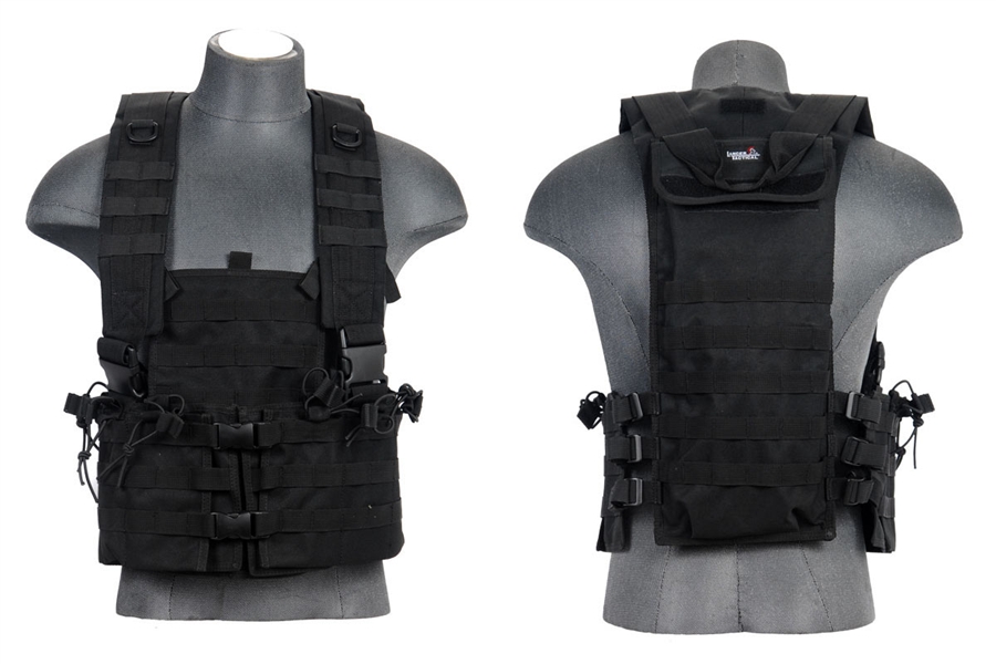 Lancer Tactical M4 Airsoft Molle Chest Rig w/ Hydration Pouch (Black)