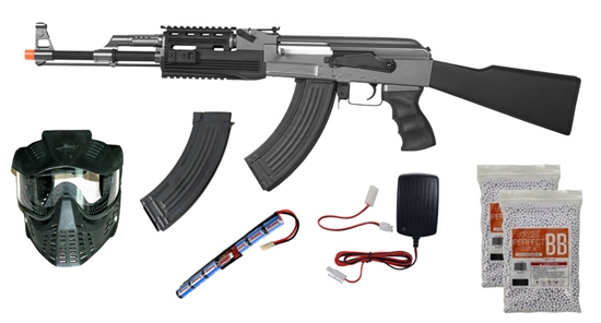 CM028A-IUAK47M-PKG, Starter Package - CM028A Metal AK-47 RIS AEG Airsoft Electric Gun, Package, Starter, CYMA AK47, AEG, RIS, AK-47