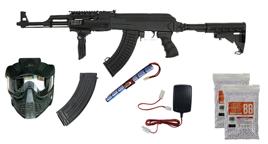 CM028C-PKG, Starter Package - CM028C Tactical RIS AK47 CAW Metal AEG Airsoft Gun Black OPS, Package, Starter, CYMA AK47, AEG, RIS, AK-47