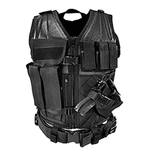 CTV2916B NcStar Tactical Cross Draw Vest w/ Pistol Holster & Pouches  ( Black )