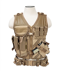 CTV2916T NcStar Tactical Cross Draw Vest w/ Pistol Holster & Pouches  ( Tan )