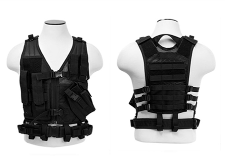 NcStar Children's Tactical Cross Draw Zip-Up Vest and Belt w/ Pistol Holster, & Pouches ( Black )
