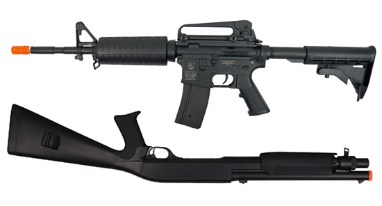 DUALGUN2-PKG, Gun Package - JG Colt M4A1 Metal Gearbox Airsoft Carbine AEG / UTG M3L Multi-Shot Combat Tactical Airsoft Shotgun, Dual Gun,