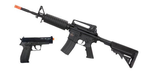 DUALGUN4-PKG, Gun Package - Lancer Tactical M4A1 Carbine AEG Airsoft Gun / Full Metal Slide Sig Sauer P226 Spring Pistol, Dual Gun,