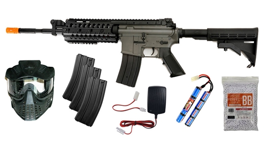 F6613-PKG, Starter Package - JG M4 S-System AEG Airsoft RIS Rifle 2014 Version ( BLACK ), Package, Starter, JG M4, S-Sysytem, AEG, RIS
