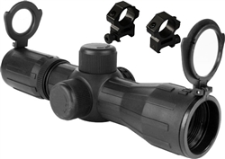 AIM Sports 4X30 Dual ill. Red / Green Rubber Armored Compact Rifle Scope w/ Lens Covers & Ring Mounts