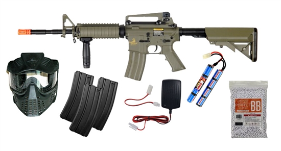 LT-04T-PKG, Starter Package - Lancer Tactical M4 RIS Carbine AEG Airsoft Gun W/ Metal Gearbox (Desert Tan), Package, Starter, Lancer Tactical M4, AEG, RIS