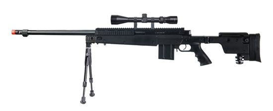 Wellfire MB4407 PGM Bolt Action Metal Airsoft Sniper Rifle w/ Scope & Bipod ( Black )