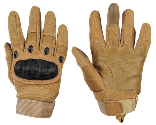 Warrior Airsoft Full Finger Carbon Knuckle Gloves - Tan
